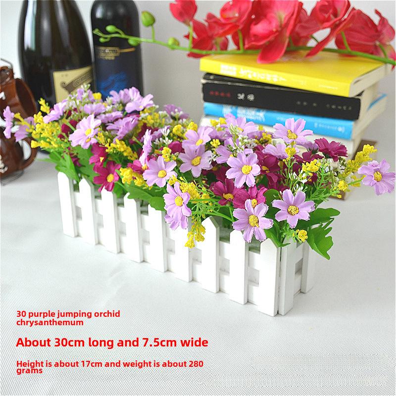 Artificial Flower Set: Wooden Fence & Small Potted Plants for Home Decoration
