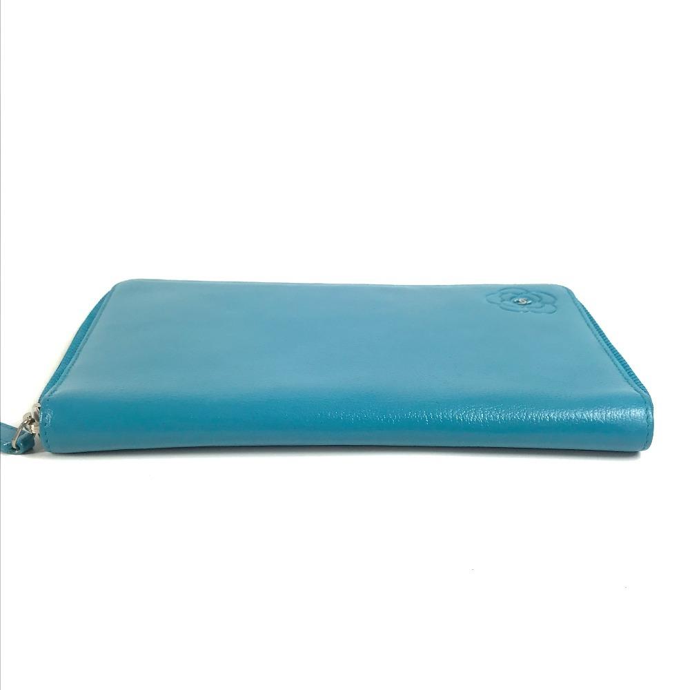 CHANEL Camellia CC CC Mark Zip Around Long Wallet Long Wallet Leather blue