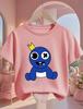 Rainbow friend cartoon pattern boy and girl summer cute round neck fashionable casual short sleeved top