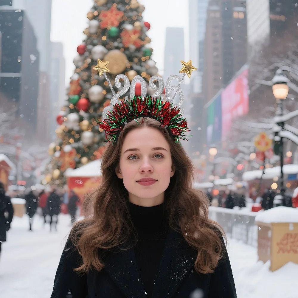 Sweet 2026 Happy New Year Headband Cute Glitter Hair Hoop Exquisite Christmas Headpiece  Cosplay