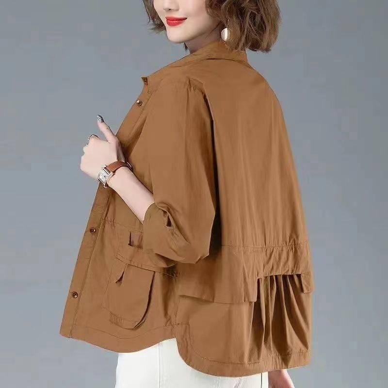 Fashion Single-breasted Solid Color Jackets Tops Female Spring All-match Loose Casual Long Sleeve Pockets Coats Women's Clothing