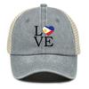 LOVE" Philippine Flag Print Snapback Mesh Cap, Patriotic Man's Cap Distressed Vintage-Inspired Inelastic Simple Adjustable Trucker Hat