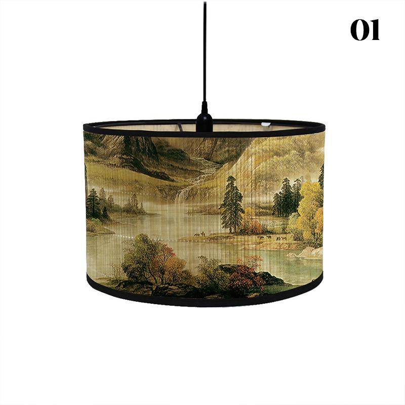 Chinese Retro Style Handmade Bamboo Lamp Shade  Flower Print Lampshade Home Decor Chandelier E27 Lampshade Crafts