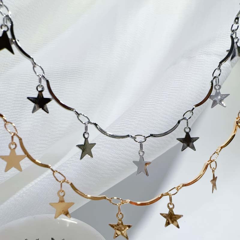 Fashion Gold Color Star Tassel Pendant Necklace For Men Women Minimalist Metal Geometric Clavicle Chain Chokers Jewelry