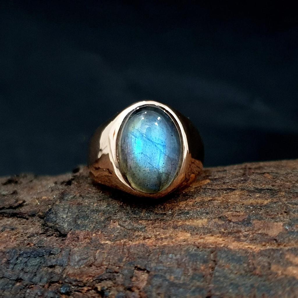 Oval Cab Blue Fire Labradorite Gemstone 925 Sterling Silver Rose Gold Fill Ring Jewelry