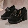 Móda Jaro Podzim Nové Kulatá špička Silný Vysoký podpatek Šněrovací Dámské Kotníkové boty Ležérní Černý Semiš Silná Podrážka Boční zip Krátké Botines