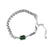 ANENJERY Grünes quadratisches Zirkon dickes Thain-Armband weiblich Vintage handgemachter Thai-Silberschmuck
