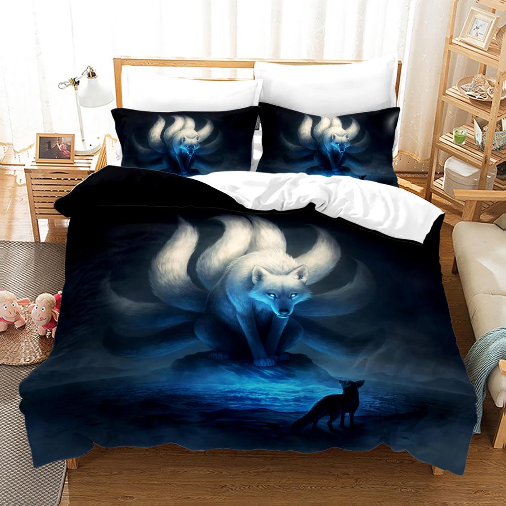 Anime Monster Bedding Set Single Twin Full Queen King Size Animal Tag Lion Wolf Bed Set Adult Kid Bedroom Duvetcover Set
