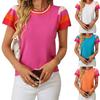 Summer Round Neck Knitted Top with Contrasting Colors Sweet Short Sleeved Sweater for Women Shirt