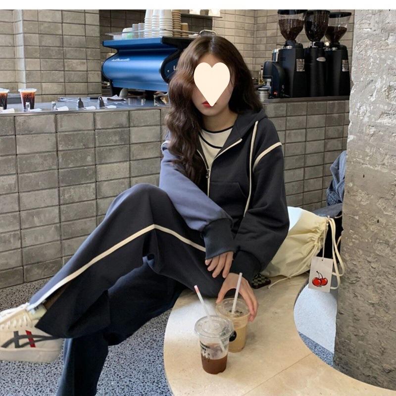 Sports Suit for Women in Spring and Autumn Korean Style Loose Fashion Sweatshirt Casual Running Wear Two-piece Set