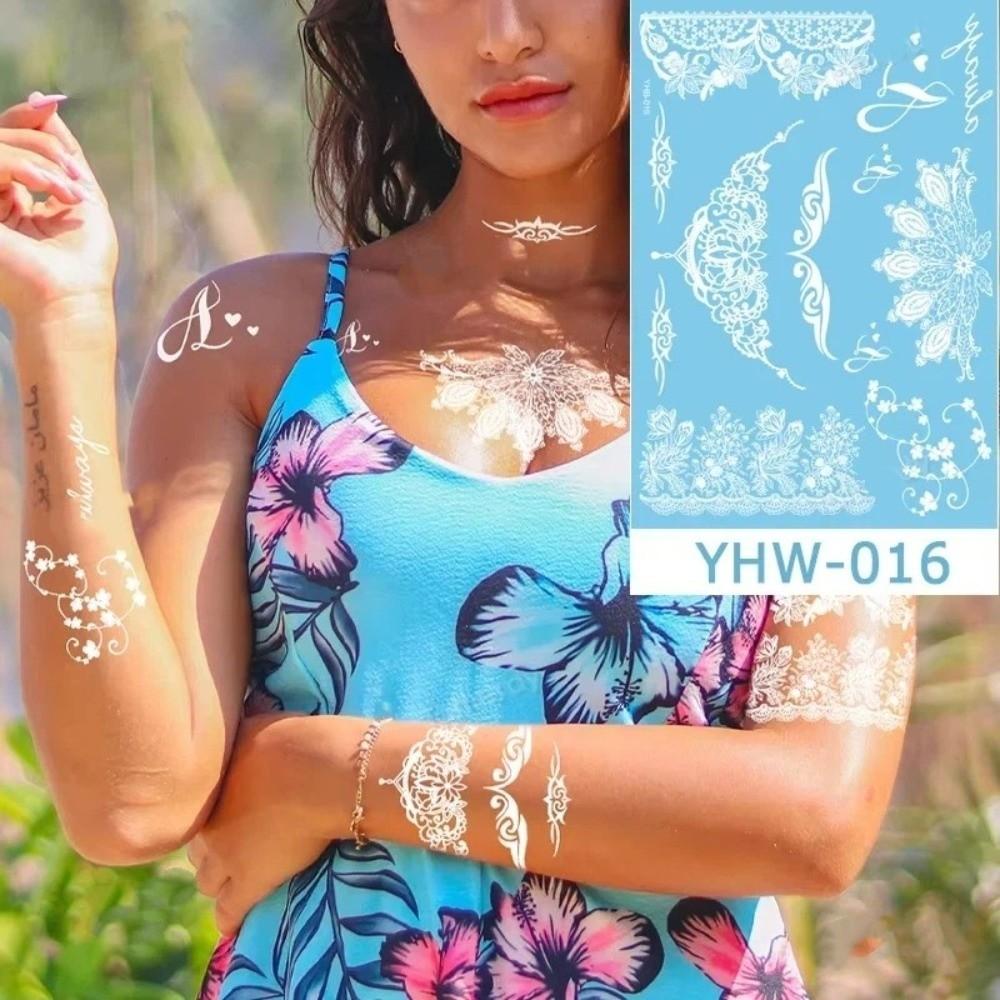 Long-lasting White Tattoo Stickers Lace Flower Body Art Tattoo Temporary Tattoo Stickers Women Men