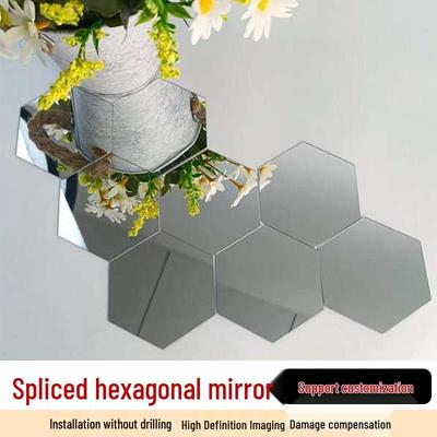 12-Piece Hexagonal Acrylic Mirror Wall Stickers, Self-Adhesive Decorative Set for Living Room