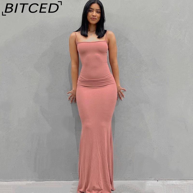 BITCED Solid-colour Women's Dress Fitted Peach-shaped Bottom Strapless Long Fishtail Dress