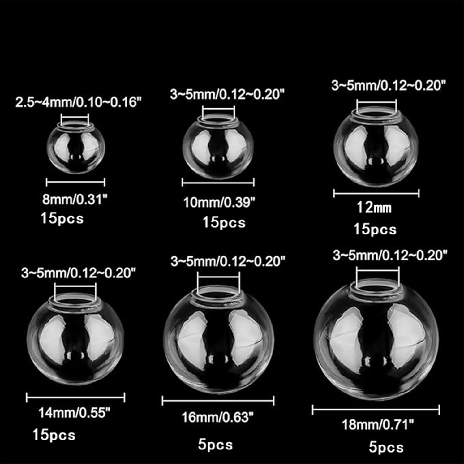 

70pcs Mini Glass Ball Bottles Ball Wish Ball Spheres Planet Crystal Craft Bottle for UV Resin Dice Pendant Charms Earring Making