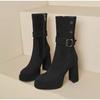 Korean Black Waterproof Table High-heeled Short Boots Women's 2025 New Autumn Versatile Retro Thick-heeled Medium Tube Thin Boots