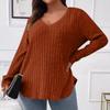 Women's  And Winter Solid Colour Plus Size Women's Tops V-Neck Long Sleeve Striped Milled Loose Pullover T-Shirt
