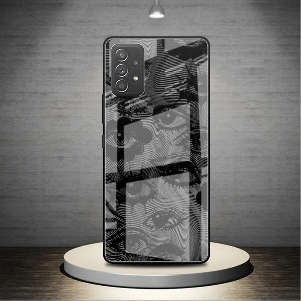 

Стеклянный чехол для Samsung Galaxy A52 A71 A50 A51 A70 A21s A31 A72 A10 A12 A30 A22 5G чехол для телефона страшное лицо глаза смайлик Samsung A03