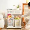 Cesto de Roupa Suja Portátil de Mão Cesto de Lavanderia com Roda Móvel Grande Capacidade Carrinho de Armazenamento Multifuncional para Banheiro