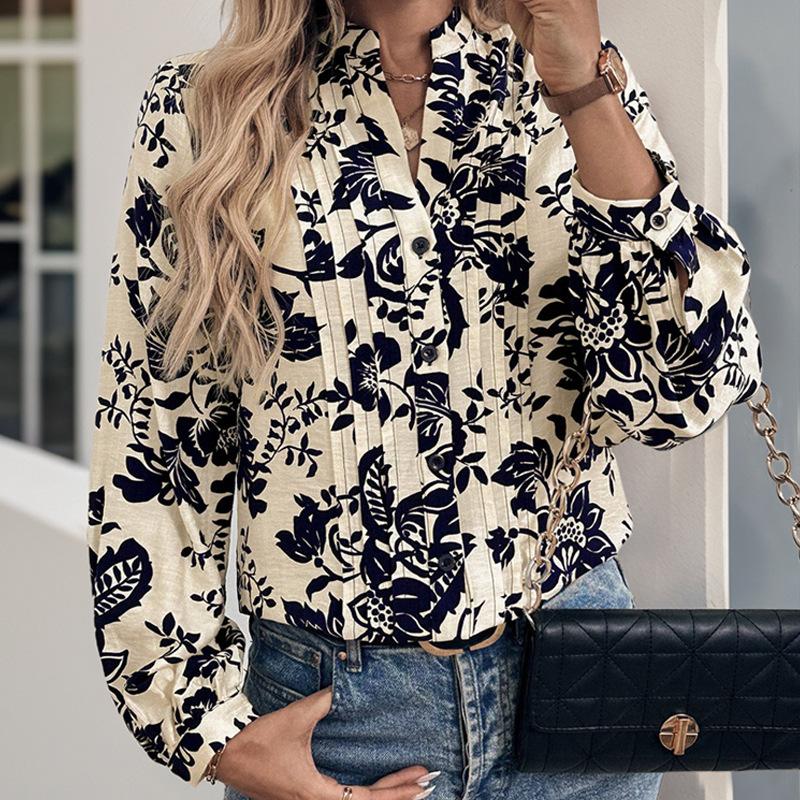 Women S Vintage Elegant Long Sleeve Printed Shirt For Autumn