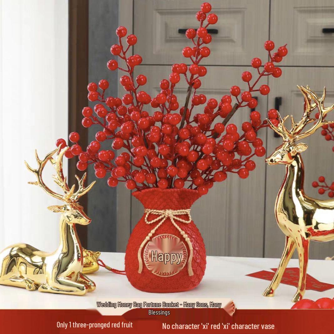 

Chinese Wedding Fortune Bucket: Red Fruit & Flower Pendant for Engagement and Living Room Decor