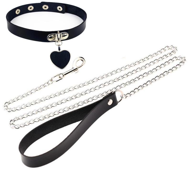 Collar women's neck ring, PU bell neck ring, dark color love pendant collar, necklace necklace, chain necklace, love collar for women