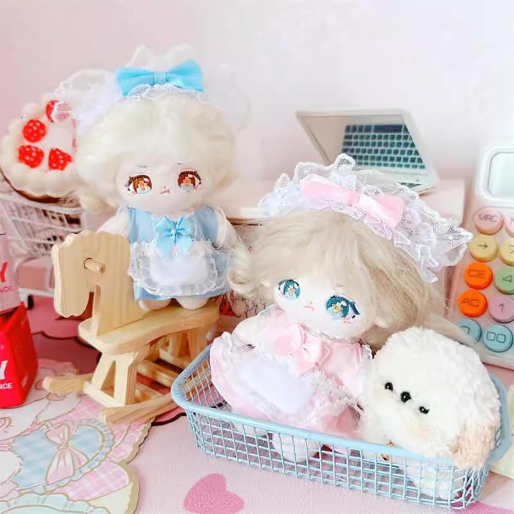 Niannyyhouse 10cm~15cm 20cm 40cm Plush Doll Clothes Head Dress Apron Maid Outfit Cotton Doll Dress-Up Accessories (Blue 10cm~15cm)