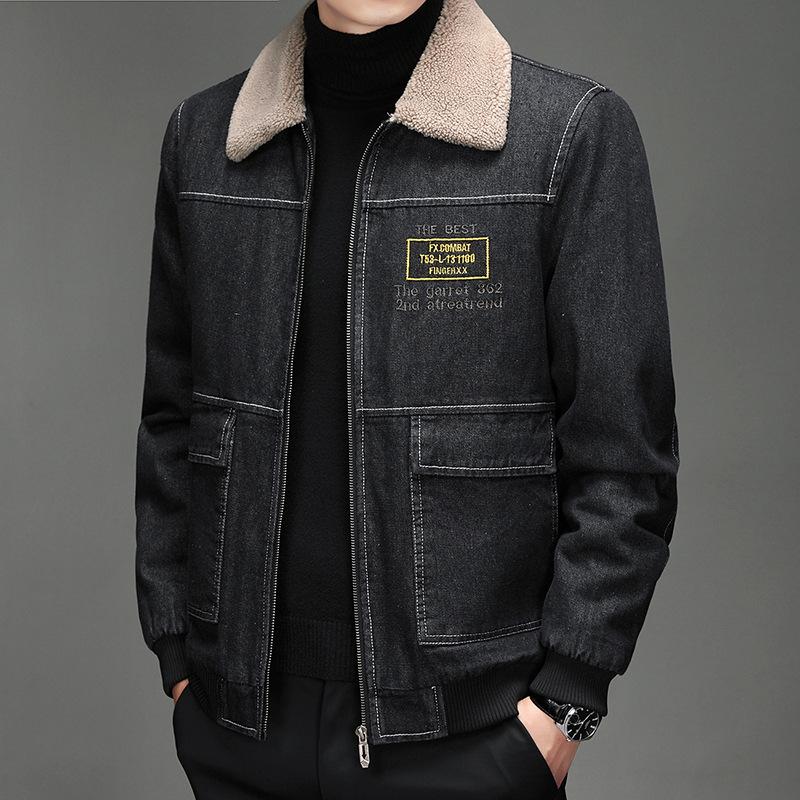 Jeansjacke Herren Herbst Lockerer Trend Warmer Top Herbst und Winter Freizeitjacke