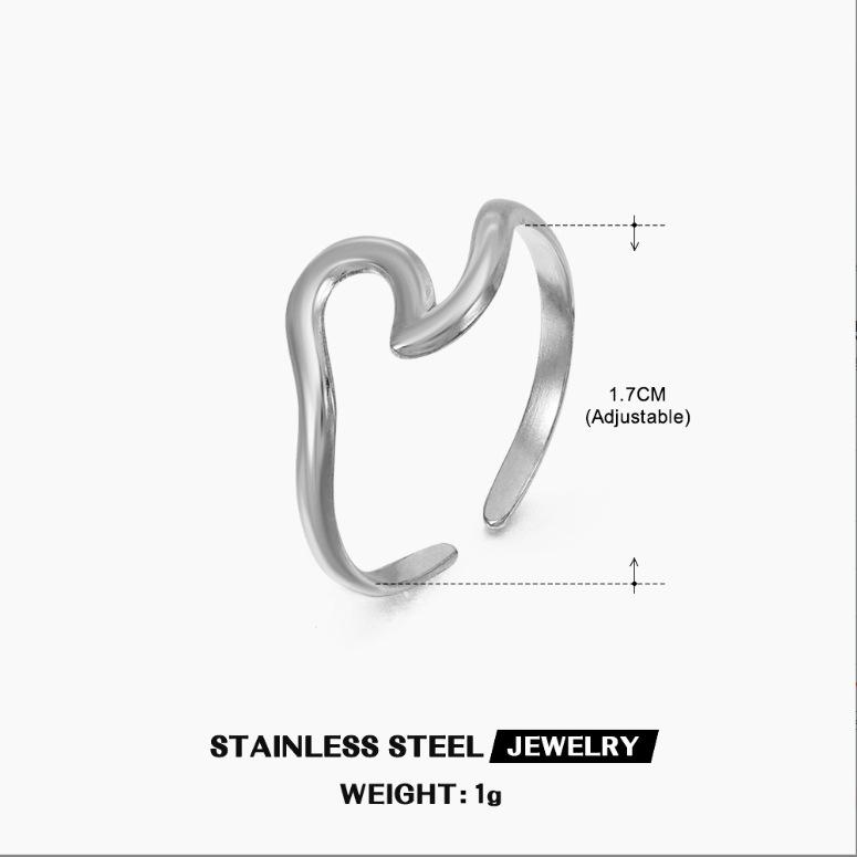 European and American Fashion Wave Opening Stainless Steel Ring, Personalized Simple Ins Wind Electroplating 18K Gold Titanium Steel Jewelry