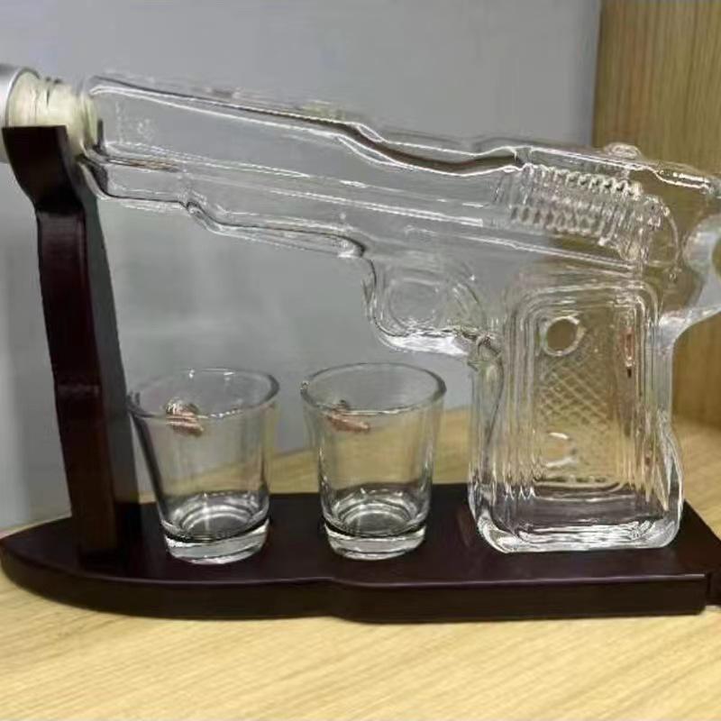 Gun-Shaped Glass Whiskey Decanter and Dispenser Set