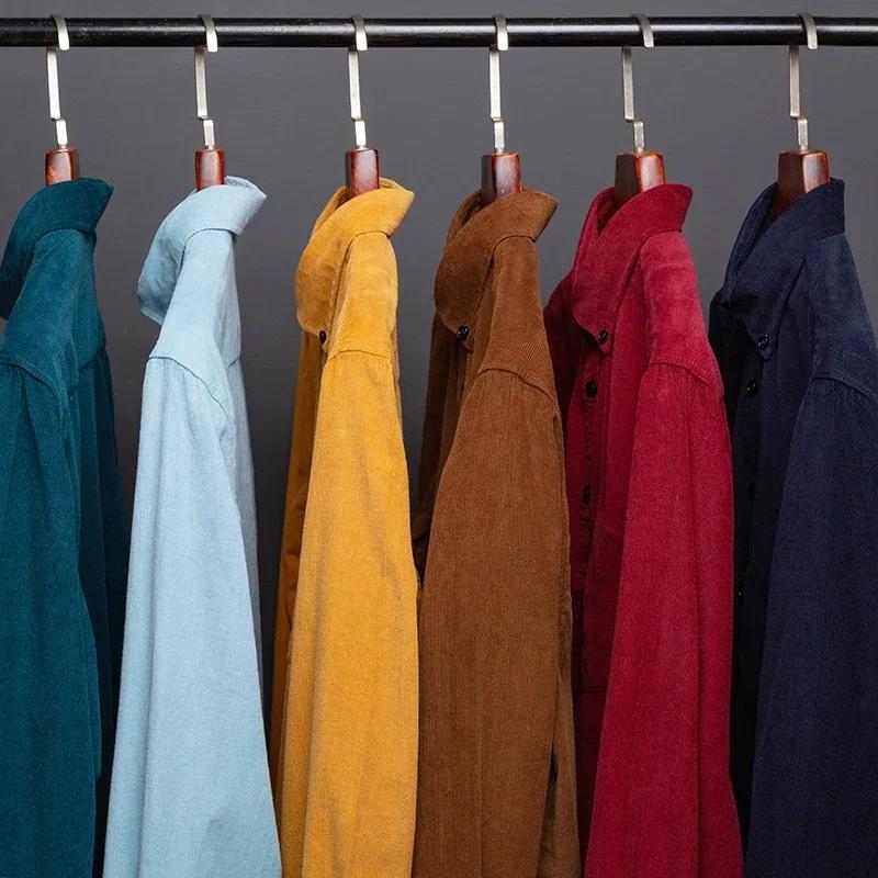 Plus size 7XL 100%Cotton corduroy long-sleeve shirts for men slim fit formal plain shirt soft casual elegant brushed clothes