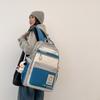 Retro Workwear Style Large Capacity Backpack Women Korean Version High School Students Color-blocking Trendy Shoulder Bag Men Travel Backpack