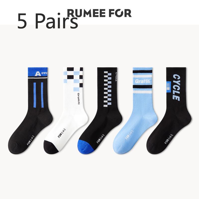 5 Pairs of Female Spring and Autumn Style Deodorant Sports Letter Striped Student Tube Socks