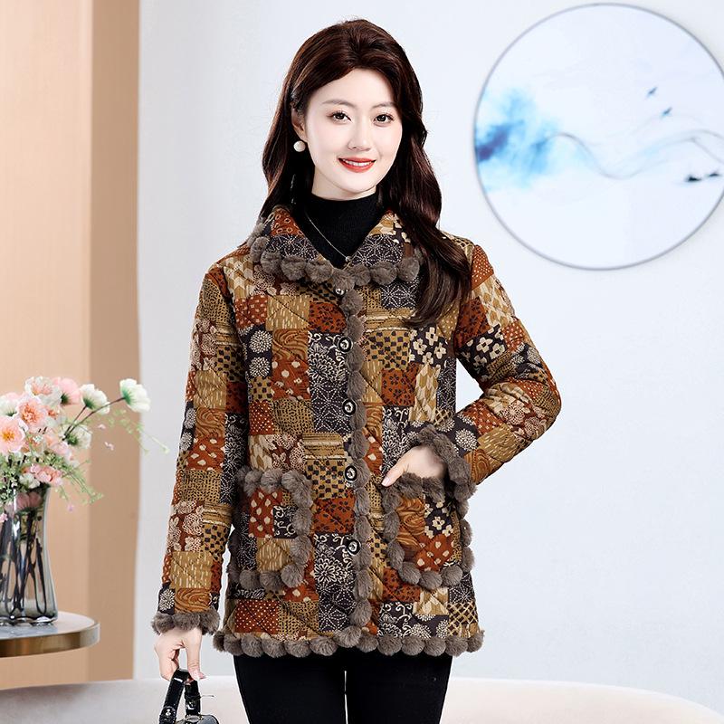 Chic Plus Size Winter Coat for Middle-Aged and Elderly Women – Warm Cotton Jacket with Velvet Lining