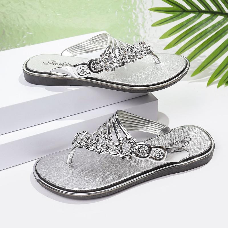 

Модные сандалии с плоским носком, летние новые, с круглым носком, с хрустальной пряжкой, на тонкой подошве, мягкие, противоскользящие, износостойкие шлепанцы 36