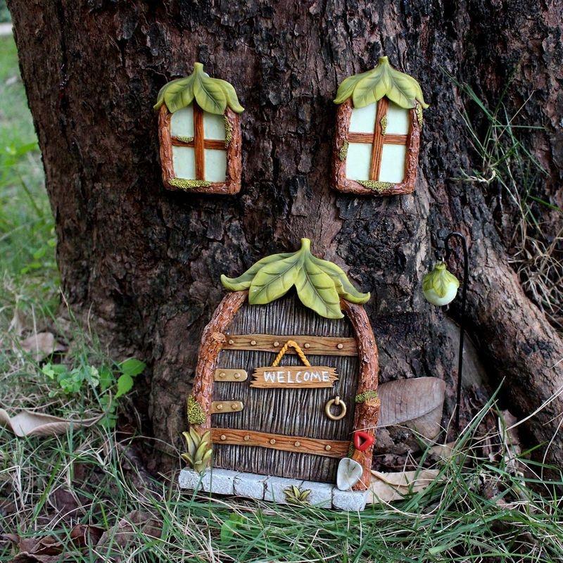 Miniature Fairy Gnome Window Door Set Pendant Creative Elf Home Yard Art Garden Decoration Outdoor Decoration Fairy Garden