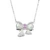 Sweet Princess Style Silver Asymmetrical Bow Necklace Slightly Inlaid Pink Treasure Sweet Premium Clavicle Chain Female