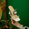 Fashion Transparent One-word Slippers Women's Wear Thin Heels Square Head High Heels Summer 2025 New Versatile Cool Slippers
