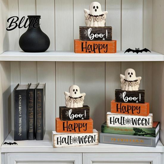 Orange And Black Party Props Halloween Ghost Decoration Wooden Sign Tiered Tray Ornament Farmhouse Rustic Holiday Centerpieces Tabletop Centerpiece
