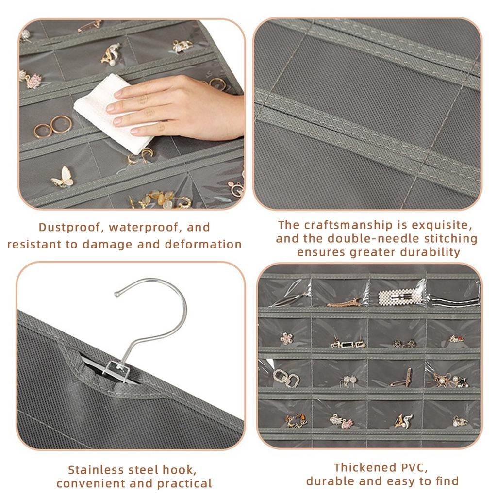 80/48 Pocket Hanging Jewelry Organizer Bag Double-Sided Earrings Necklaces Rings Closet Holder Jewelry Display Hanger Rack