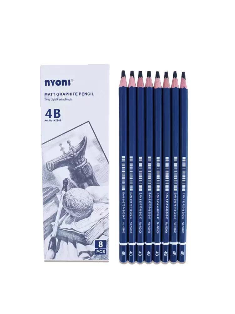 Neoni Matte Green Bamboo Sketch Pencils - 12B/2B Non-Reflective for Art Students & Exams