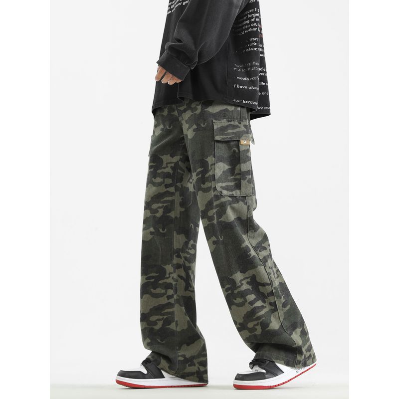 51 Hip-Hop Street Vibe Retro Patch Pocket Parka Camouflage Pants Male American Fashion Brand Hiphop Loose Straight Trousers