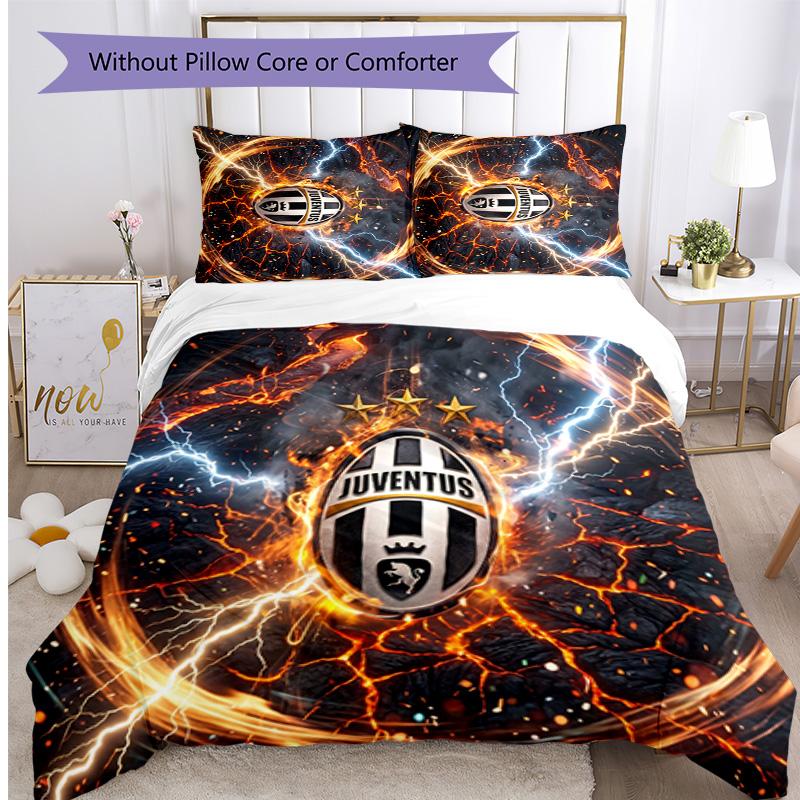 Juventus FC Pattern Printed 3PCS Bedding Set Soft Skin-Friendly Washable Duvet Cover & Pillowcases Set All Season Bedroom