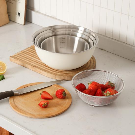 Stainless Steel Drain Basket Set with Lid Multi-Purpose Vegetable Salad Bowl Large Fine Mesh Kitchen Colander for Fruits Rice Washing