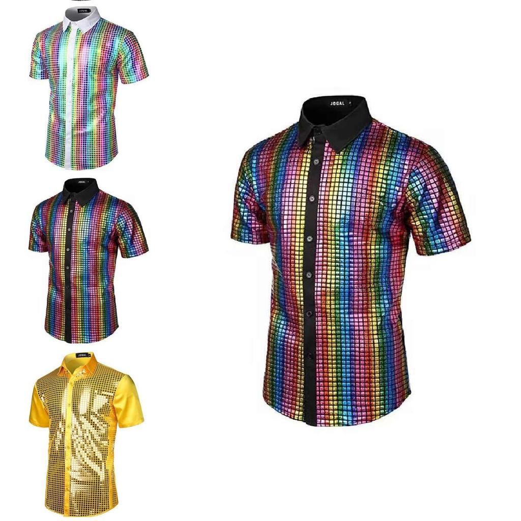 Camisa de Vestir Retro Disco de los 70 para Hombre con Tejido de Poliéster para Cosplay y Ropa de Fiesta