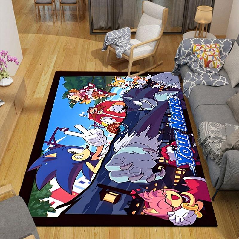 Custom 1Pc Retro Sonic Action Adventure Flannel Personalized Rug Non Slip Floor Mat Soft Carpet for Living Bedroom Office Home Decor Gift