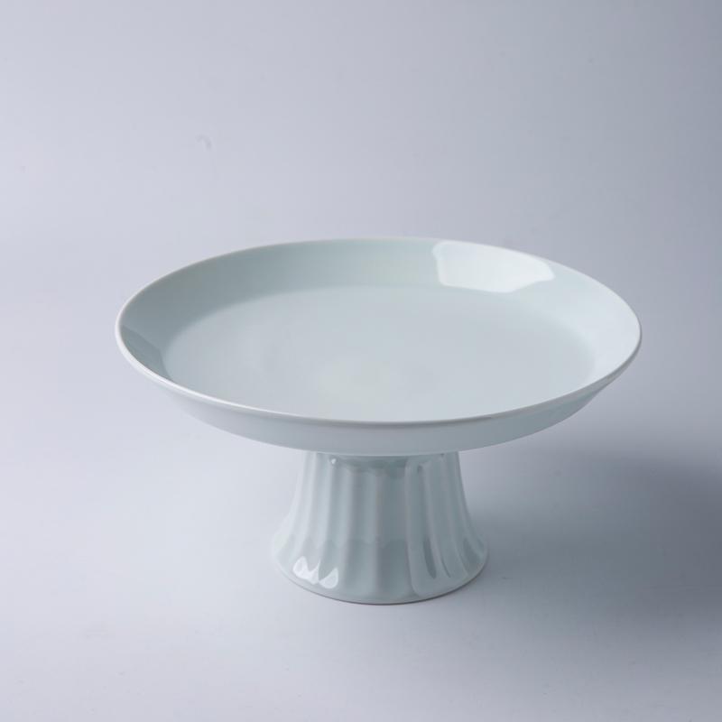Ceramic High-Footed Dim Sum & Dessert Plate - Chinese Tea, Snack, Tribute, or Fruit Plate