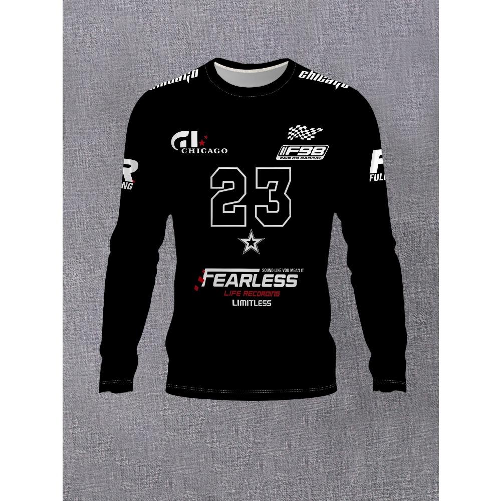 Men s trendy racing element digital print round neck long sleeves XS