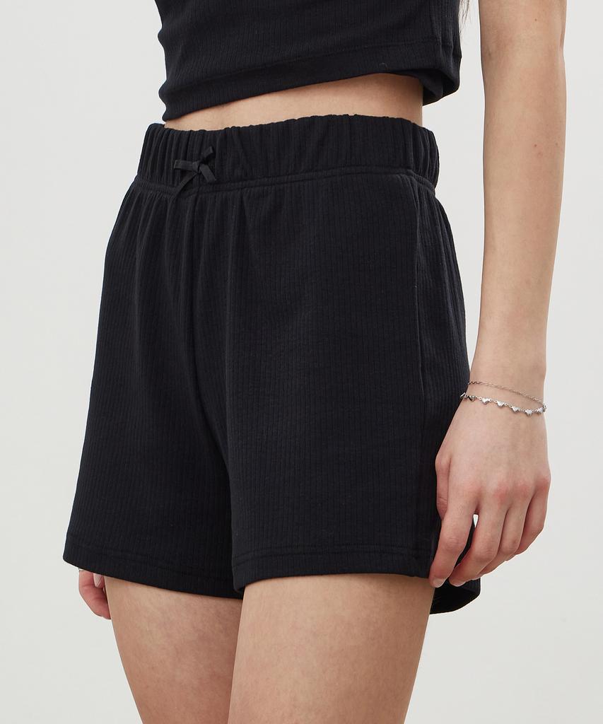 ITOV SEOUL 2Pcs Ribbon Ribbed Shorts Bk
