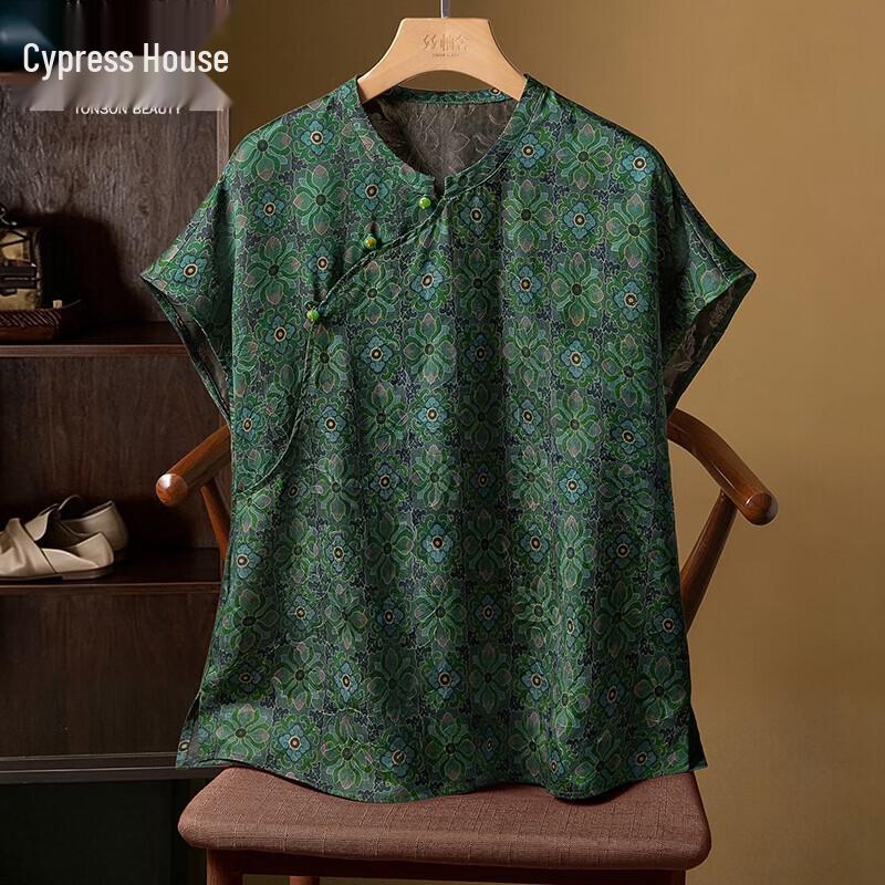 Sibaishe New Chinese Style Jacquard Short Sleeve Stand Collar Shirt XL