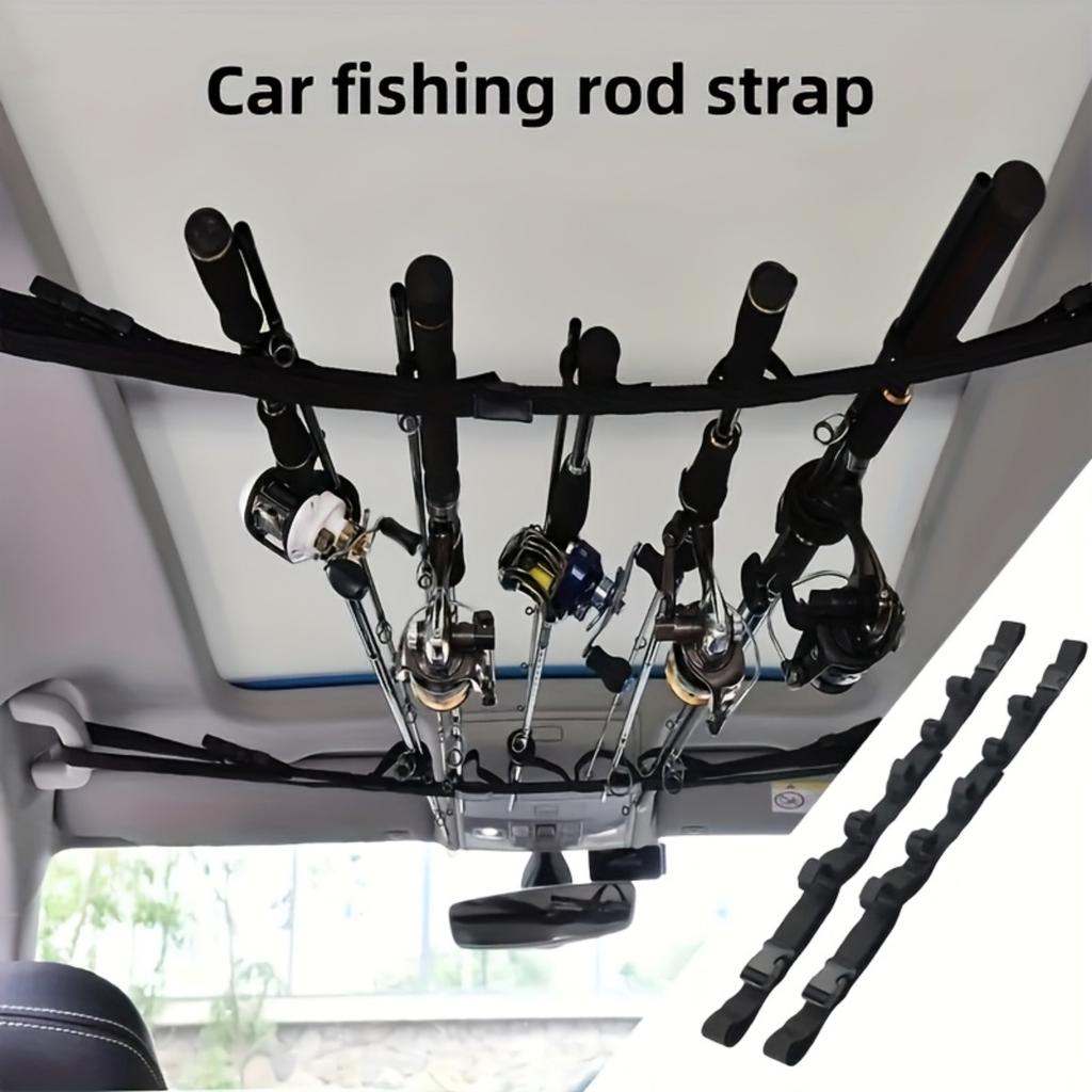 Car Fishing Rod Holder Set (2-Pack), featuring nylon straps and a black PA float mount